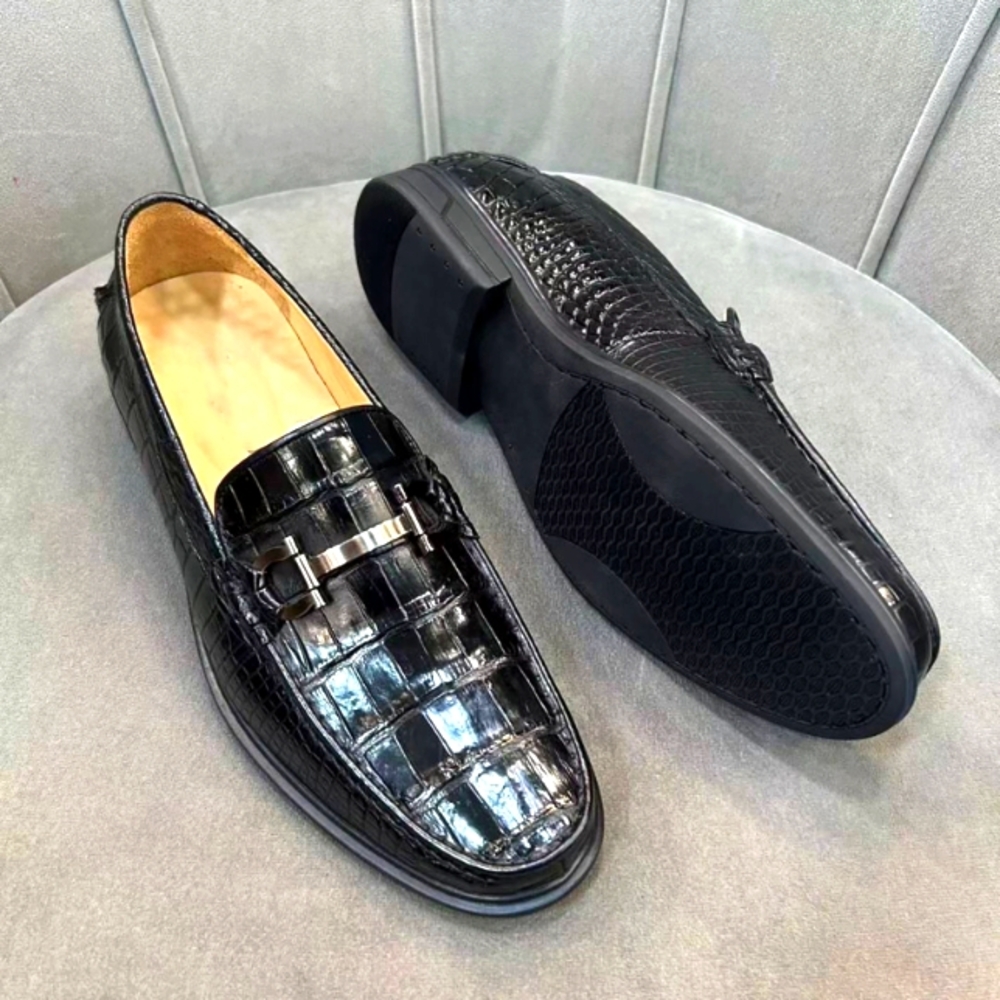 RAMO ALTO 100% Italian Croc Leather-Sz 10.5- Jet Black